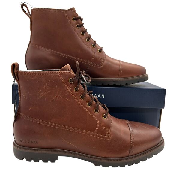 Cole Haan Grand+ Lug Lace Up Leather Ankle Boots Bayou Brown Men's Size US 8M - Picture 1 of 8
